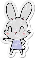 autocollant en détresse d'un joli lapin de dessin animé en robe vecteur