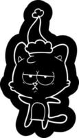 icône de dessin animé ennuyé d'un chat portant un bonnet de noel vecteur