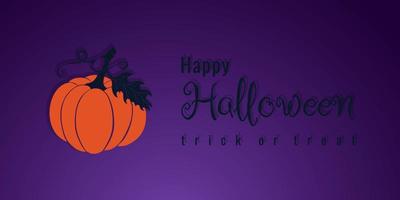 joyeux halloween bannière violet foncé avec citrouille orange dessinée à la main. vecteur
