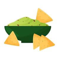 guacamole aux nachos isolé sur fond blanc. illustration vectorielle de cuisine mexicaine vecteur
