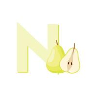 lettre n alphabet fruits nashi poire, vecteur de clip art, illustration isolé sur fond blanc