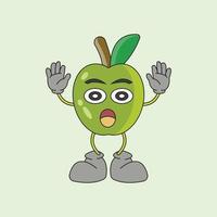 icône de logo vectoriel mignon personnage pomme verte mignon