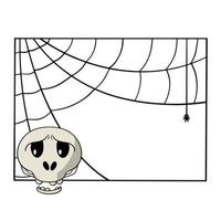 cadre décoratif carré avec toiles d'araignées, crâne triste, offensé, espace de copie, illustration vectorielle en style cartoon vecteur