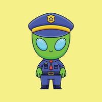 mignon police extraterrestre dessin animé doodle dessinés à la main concept vecteur kawaii icône illustration