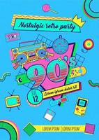 affiche de fête rétro colorée nostalgique des années 90 et 80 memphis vecteur