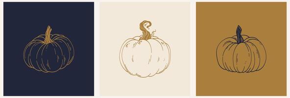 carte postale rustique de joyeux thanksgiving avec une icône de citrouille en ligne. illustration vectorielle minimaliste de vacances d'automne. conception d'automne pour invitation, carte de voeux, bannière vecteur