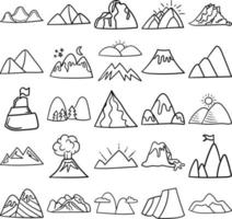 montagnes dessinés à la main doodle dessin au trait ensemble de contours vecteur