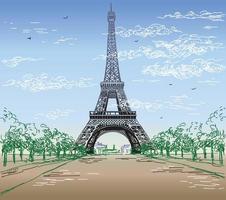 paysage avec illustration vectorielle tour eiffel vecteur