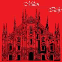 cathédrale de milan en italie sur fond rouge vecteur