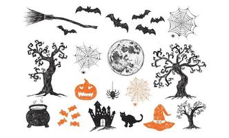 symboles d'halloween illustrations dessinées à la main vecteur