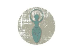 logo de femme wiccan vintage rétro, déesse en spirale de la fertilité, symboles païens, cycle de vie, mort et renaissance. wicca terre mère symbole de la procréation sexuelle, icône de signe rond vecteur isolé