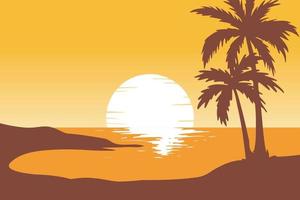 illustration vectorielle de paysage de coucher de soleil sur la plage tropicale vecteur