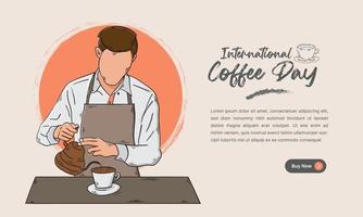 journée internationale du fond du café avec illustration dessinée à la main vecteur
