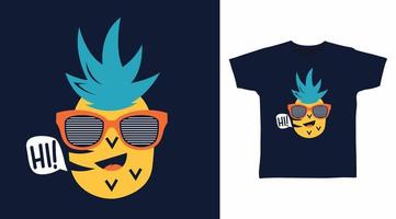 mignon ananas illustration t-shirt enfants design élégant sur fond bleu marine vecteur