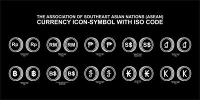 l'association des nations d'asie du sud-est, symbole d'icône de devise asean avec code iso. illustration vectorielle vecteur