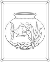 poisson mignon dans un réservoir d'aquarium adapté à l'illustration vectorielle de la page de coloriage pour enfants vecteur