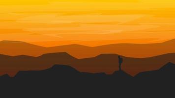 coucher de soleil dans les montagnes sillhoutte paysage illustration vecteur