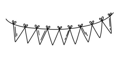 guirlande de vacances festive dessinée à la main dans un style doodle. jolie décoration d'anniversaire de drapeaux. illustration vectorielle isolé sur fond blanc. vecteur