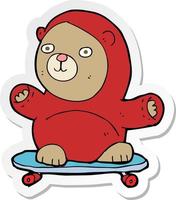 autocollant d'un ours de dessin animé sur planche à roulettes vecteur