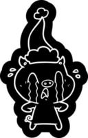 icône de dessin animé de cochon qui pleure d'un bonnet de noel vecteur