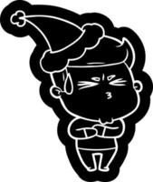 icône de dessin animé d'un homme frustré portant un bonnet de noel vecteur