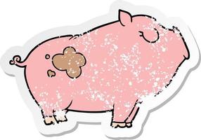 autocollant en détresse d'un cochon de dessin animé vecteur