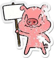 autocollant en détresse d'un cochon de dessin animé nerveux vecteur