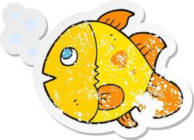 autocollant rétro en détresse d'un poisson de dessin animé vecteur