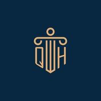 qh initiale pour le logo du cabinet d'avocats, logo de l'avocat avec pilier vecteur
