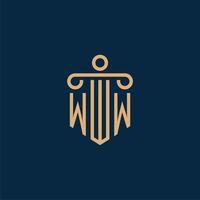 ww initiale pour le logo du cabinet d'avocats, logo de l'avocat avec pilier vecteur