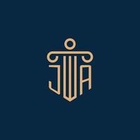 ja initiale pour le logo du cabinet d'avocats, logo de l'avocat avec pilier vecteur