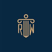 rw initiale pour le logo du cabinet d'avocats, logo de l'avocat avec pilier vecteur