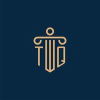 tq initial pour le logo du cabinet d'avocats, logo de l'avocat avec pilier vecteur