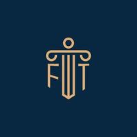 ft initial pour le logo du cabinet d'avocats, logo de l'avocat avec pilier vecteur