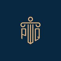 pq initial pour le logo du cabinet d'avocats, logo de l'avocat avec pilier vecteur