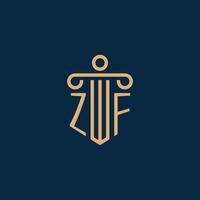 zf initial pour le logo du cabinet d'avocats, logo de l'avocat avec pilier vecteur