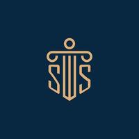 ss initiale pour le logo du cabinet d'avocats, logo de l'avocat avec pilier vecteur