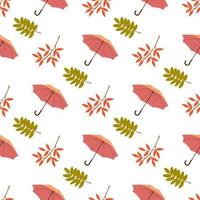 modèle sans couture d'automne avec des parapluies et des feuilles d'automne. jolie illustration plate du motif d'automne vecteur