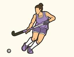 hockey sur gazon sport joueuse action dessin animé vecteur graphique