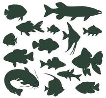 ensemble de silhouettes de poissons de rivière et d'aquarium vecteur