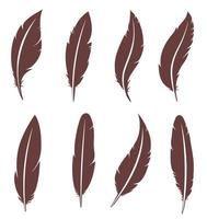 ensemble de silhouettes de huit plumes. plumes d'oiseaux. vecteur