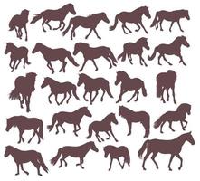 ensemble de silhouettes de chevaux libres sauvages vecteur