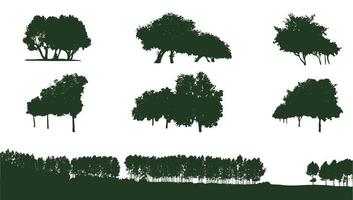 ensemble de silhouettes d'arbres à feuilles caduques vecteur