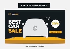 vignette vidéo de promotion de vente de voiture et bannière Web. miniature de la vidéo sur les médias sociaux du service de location de voitures vecteur
