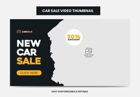 vignette vidéo de promotion de vente de voiture et bannière Web. miniature de la vidéo sur les médias sociaux du service de location de voitures vecteur