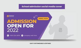 conception de modèle de photo de couverture de médias sociaux d'éducation d'admission à l'école junior. bannière web de calendrier d'admission à l'école vecteur