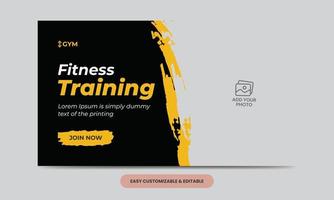 vignette vidéo d'entraînement de gym fitness et bannière web. modèle de conception de vignette vidéo sur les médias sociaux de l'agence de gym