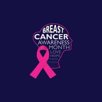 lettrage créatif du mois de sensibilisation au cancer du sein sur la forme du visage des femmes avec ruban vecteur
