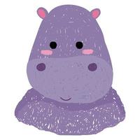 hippopotame de dessin animé dessiné à la main. effet crayon de couleur. illustration vectorielle pour les enfants. vecteur
