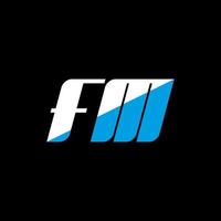 création de logo de lettre fm sur fond noir. concept de logo de lettre fm initiales créatives. conception d'icône fm. fm conception d'icône de lettre blanche et bleue sur fond noir. FM vecteur